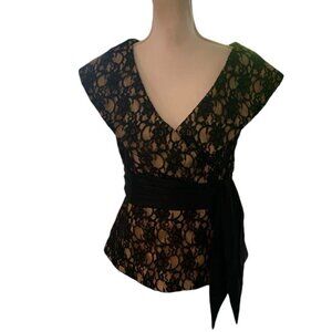 Vintage Helene Blake Formal Black Lace Short Sleeve Top